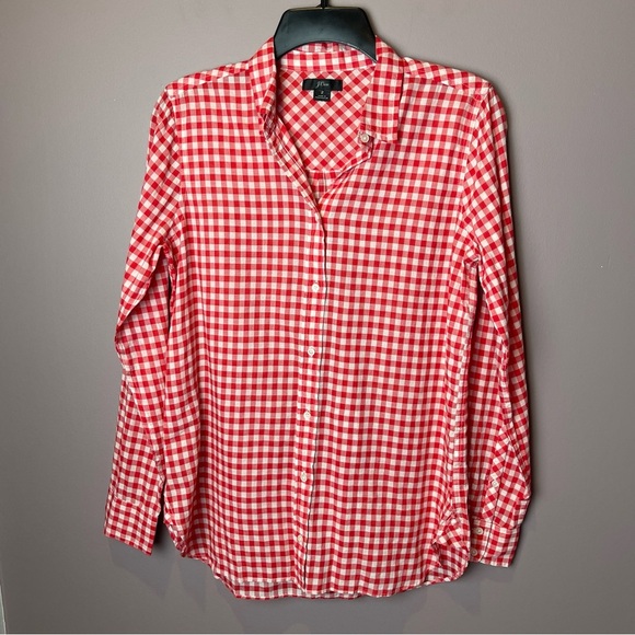 J Crew Red White Gingham Button Up Shirt 2 - Picture 2 of 10